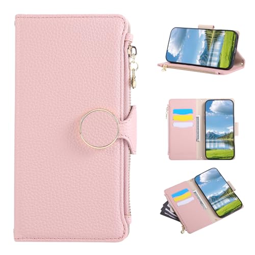 Poche zippée pour iPhone 16 sur étui portefeuille antichoc avec support