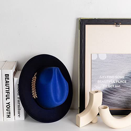 Gossifan Women Gradient Color Fedora Wide Brim Felt Panama Hat With Belt Buckle Royal Blue/Black #TOP3