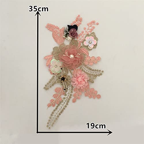 Esh7 3D Beaded Pearl Flower Fabric Lace Applique, Floral Embroidered Patches Wedding Dress Handmade Sewing Tool For Clothes #TOP1