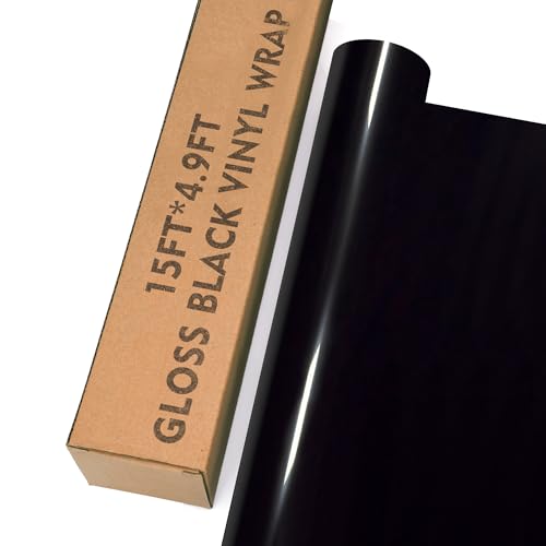 Image of Car Wrap Vinyl, 15ft x 4.9ft Gloss Black Vinyl Wrap for Cars Body Protection, Scratch Resistance with Air Release Technology (Gloss Black)