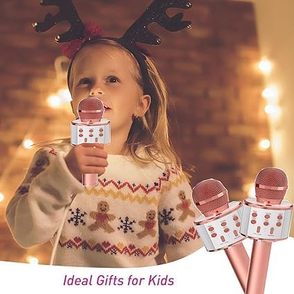 Image of Wireless Bluetooth Kids Karaoke Microphone with Speaker, Age 3-12 | Rechargeable, LED Lights, Voice Effects, Music Player, Portable