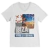 Ibiza White Isle V Neck Shirts for Men, Dance Music Summer Graphic Tshirt, Short Sleeve T-Shirt, Holiday White Mens T Shirt Tee Top, XL, White #2