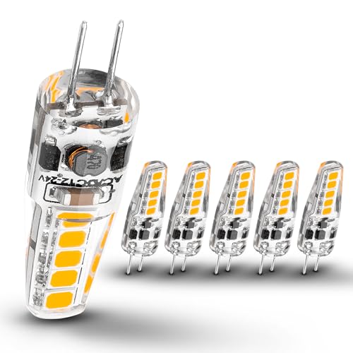 G4 LED Bulb Warm White 2700K, Energy Saving, AC/DC 12V-24V, 2W Replacement 20W Halogen Bulb, Non-Dimmable, Non Flicker, G4 Bi-Pin LED Light Bulb for Home Lighting,Chandelier, Cabinet 220lm, Pack of 6