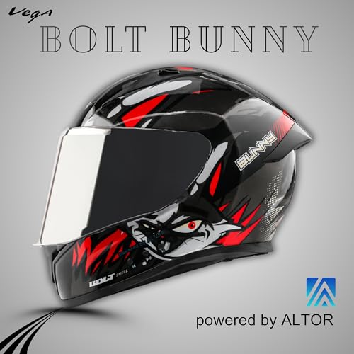 Image of Vega Bolt Bunny Premium Smart Bluetooth Full-Face Helmet - Advanced Safety, Shockproof, Aerodynamic, Comfortable Black RED L