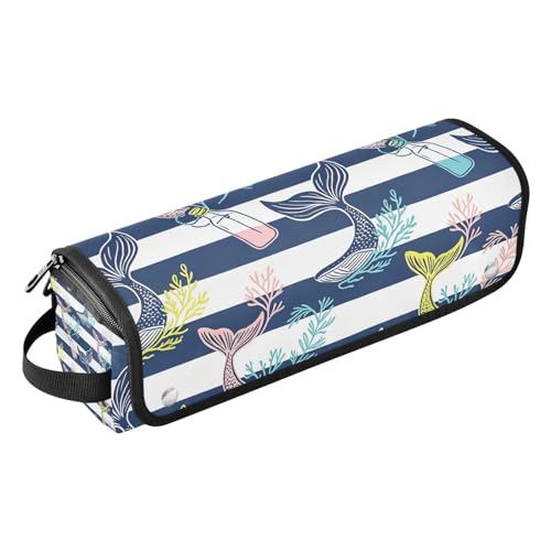 Bolsa de viaje para herramientas de cabello con tapete resistente al calor, organizador removible para planchas y rizadores, diseño azul rayas miniatura 1