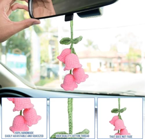 Image of VRB Dec 1 Pcs Crochet Flower for car Dashboard Decoration Items,Car Hanging Crochet Flower,Sunflower Decoration for Car,Car Mirror Hanging Accessories, (Hanging Tulip Pink Crochet - 1 Pcs)