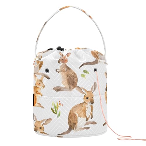 Yarn Storage Bag Small Crochet Bag Knitting Bag Organizer Kangaroo Watercolor Yarn Bags for Crocheting Basket