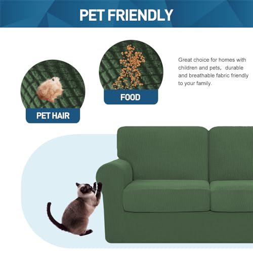 BXFUL Stretch Sofa Cover with Separate Cushions and Backrests Covers Jacquard Spandex Fabric Sofa Slipcover for Living Room Furniture Protector (2-Seater,Army Green) - Image 6