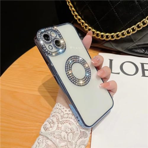 Coque silicone diamant de luxe pour iPhone 12 Pro au placage bleu