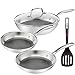 Tefal Eternal Mesh Induktion Pfannenset 24 + 28cm Pfanne + 28cm Wok Pfanne mit Deckel + Ingenio Pfannenwender, kratzfeste Mesh Antihaftbeschichtung, Antihaft Schutzgitter, Edelstahl