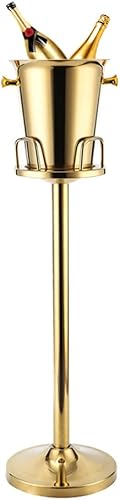 Cubo de champán con soporte, cubo de hielo dorado, soporte de barra de pie, enfriador de vino dorado con soporte, cubo de hielo de acero inoxidable,