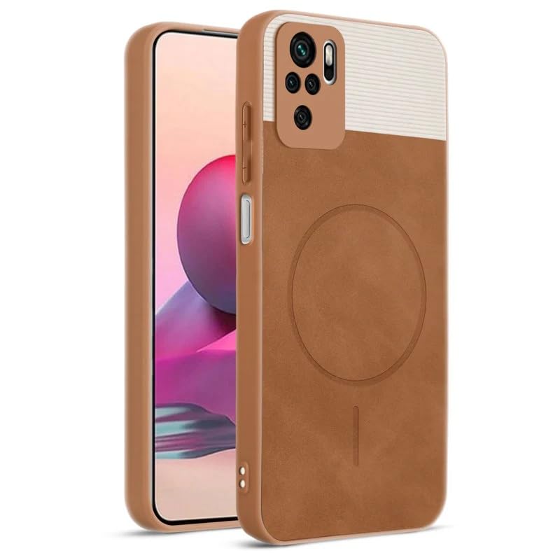 Image of Bintage case Dual-Leather Macc-Safe Design Phone Case| Soft Touch Finish | Full Camera Protectection Back Cover Compatible for REDMI Note 10s / 10 /Note 11SE - White & Nut Brown