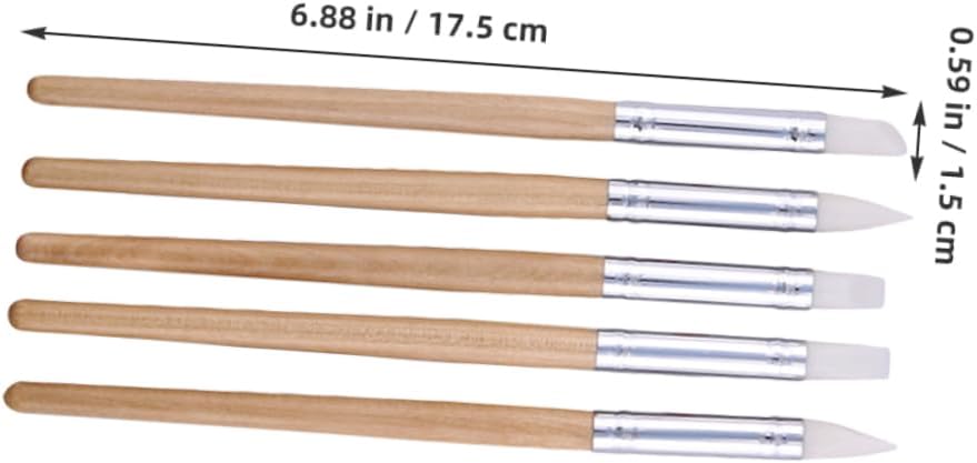 VILLCASE 10-Piece Silicone Tip Clay Sculpting Tools Set for Students Soft Head Pottery Carving Pens Wooden Handles for Embossing and Modeling Crafts