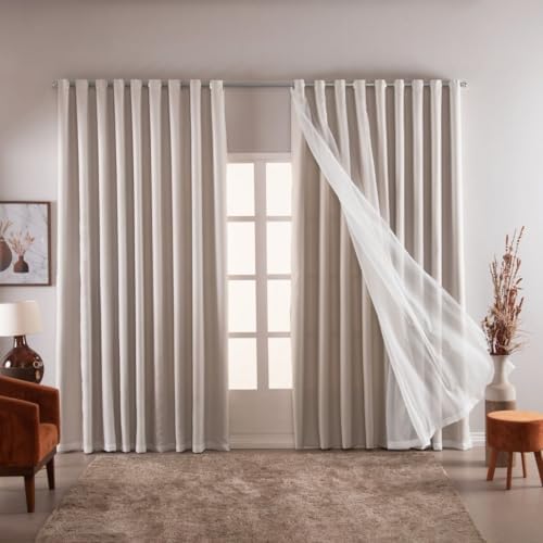 Cortina Blackout Luxo 6,00x2,70 com Voal Tecido Liso Grande Indic...