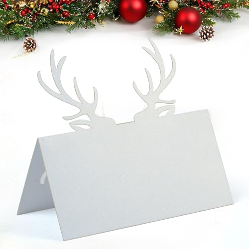 Homo Trends Tarjetas de Navidad para Mesa 50 Unidades, Portanombres Copo de Nieve para Bodas, Tarjetas para Fiestas, Suministros de Reunión, C-Copo de Nieve Blanco