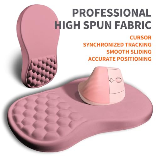 Image of Ergonomic Joint Wrist Support Mouse Pad with Memory Foam Cushion Massage Bump, Carpal Tunnel Pain Relief Mousepad Slope Design for Wrist Rest, 11.8x7.9 in, RosyBrown