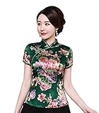 Shanghai Story Cheongsam Shirt Short Sleeve Qipao Top Faux Silk Chinese Blouse M A1010B