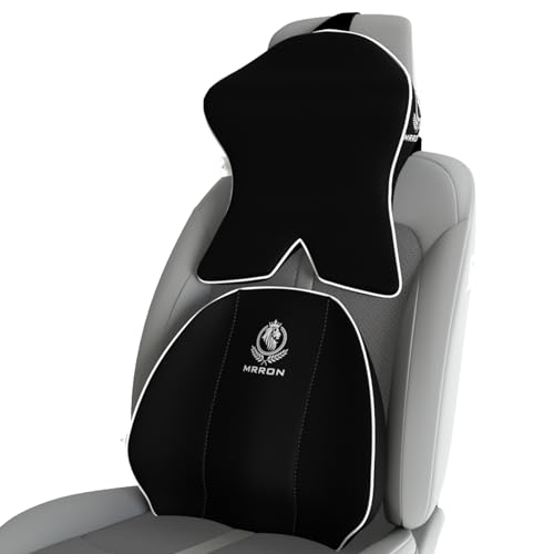 Image of MRRON Large Back Support Neck Rest for Chair & Car Seat, Orthopaedic Lumbar Support Memory Foam Backrest Cushion Designed for Back Pain Relief Pillow for Comfortable Sitting (Black, Spine Support)
