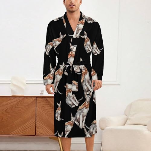 Sphynx Cat with Scarf Soft Robe Long Sleeve Bathrobes V Neck Sleepwear Spa Robes with Belt Men Woman2
