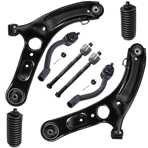 Image of Detroit Axle - 8pc Front End Control Arms Kit for 2011-2016 Hyundai Elantra Coupe 2012-2017 Veloster Elantra GT, 2 Lower Control Arms w /Ball Joints 4 Tie Rods 2 Boots 2013 2014 2015 Replacement