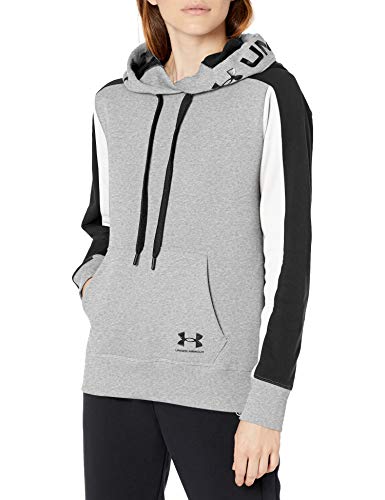 Under Armour Women's Rival Flece Graphic Color Block Hoodie , Steel Medium Heather (035)/Black , X-Small