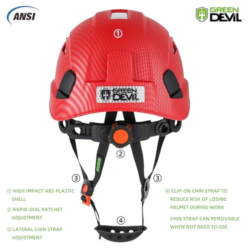 Image of GREEN DEVIL Safety Helmet Hard Hat Adjustable Lightweight Vented ABS Work Helmet 6-Point Suspension ANSI Z89.1 Approved Ideal for Industrial & Construction