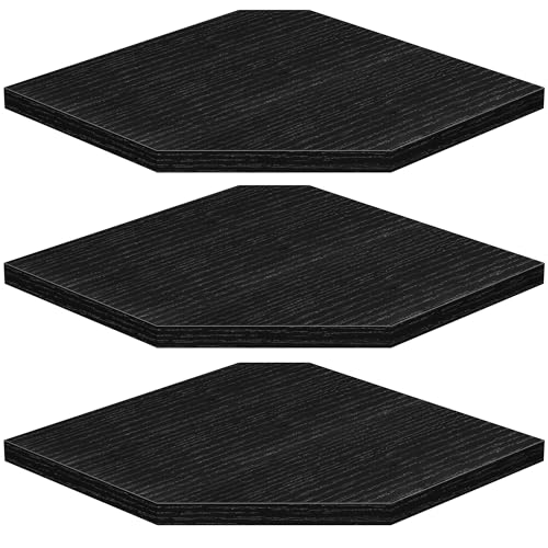 Image of Fun Memories Corner Shelf Wall Mount, Floating Corner Shelves, Set of 3 Corner Wall Shelf Organizer, Rustic Wood Wall Storage Display Shelves for Living Room Bedroom Bathroom Kitchen, Classic Black