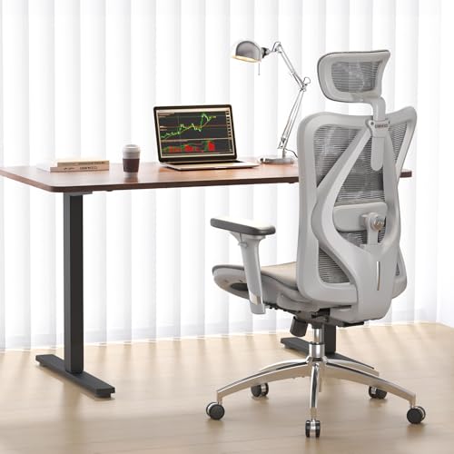 Image of SIHOO M57 Ergonomic Mesh Office Chair, High Back Home Desk Chair with 3D Armrests, Lumbar Support and Adjustable Headrest, Comfortable Computer Chair, Hold 330 LBS-2 Packs-Light Grey