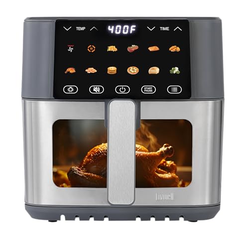 Livwell Smart Touch 8 Quart Air Fryer – Large Capacity Digital Cooker with LED Smart-Touch Display, PFAS-Free Non-Stick Ceramic Basket, 12 Presets, Precise Temperature Control (200–450°F) – Grey