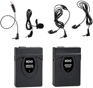 Movo WMIC50 2.4GHz Wireless Lavalier Microphone System with Integrated 164-foot Range Antenna