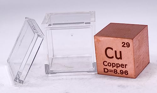 Image of 1 inch 25.4mm Copper Metal Cube Cu up to 99.9% Pure Periodic Table Element Engraved Density Collection Science Education Display Block Cube + Acrylic Case Box - 1PC