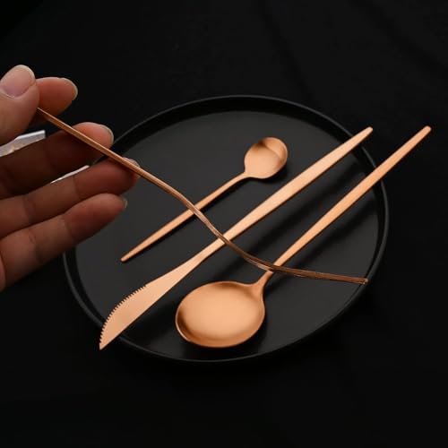 Image of Copper Pink Silverware Set | 24-Piece Satin Finish French Style Stainless Steel Flatware | Elegant Giftable Box | Dishwasher Safe Cutlery for Home, Restaurants & Corporate Gifting