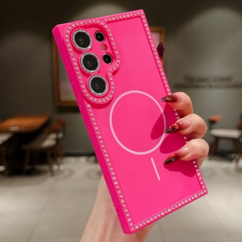 Coque magnétique Galaxy S23 rose paillettes housse de protection luxe