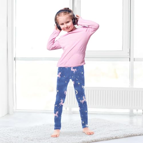 Cartoon Unicorns Girls' Leggings Toddler Doodles Flying Sky Kids Yoga Pants Dance Active Tights 4T4