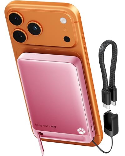 Image of INIU for MagSafe Slimmest Portable Charger, Original Qi2 Certified Wireless Fast Charging, 10000mAh 45W Power Bank with USB C Cable, Flight-Safe Battery Pack for iPhone 17-12 Series, Pretty Pink