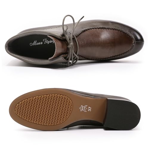 Mona flying Lace-up Leather Ankle Boots for Women Low Heel Fashion Tie up Dress Booties4