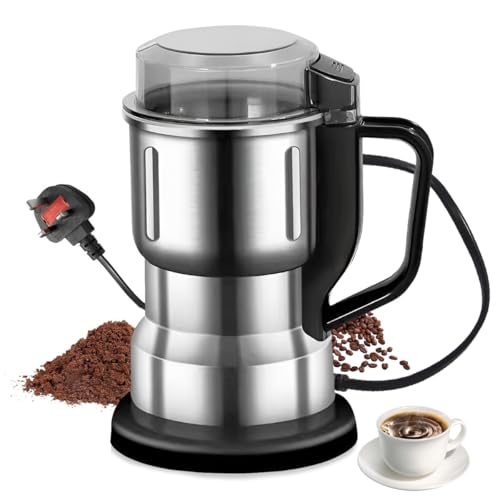 Electric Coffee Bean Grinder, LULUWA 200W Household Stainless Steel Coffee Grinding Mixer with Overheat Protection for Nut Spices Seeds Grains (Silver)