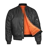 VINTIKA Bomber Jacket MA1 Classic US Air Force Pilot Flight Military Style Nylon Padded Coat - Black - XL