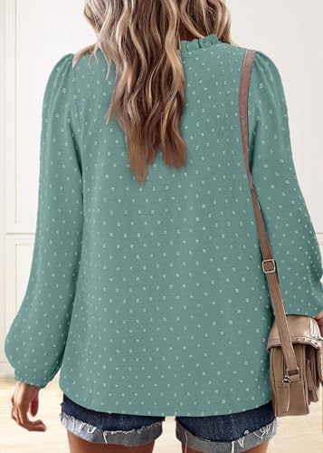 BETTE BOUTIK Women Boho Long Sleeve Shirts Dressy Casual V Neck Fall Fashion Tops Swiss Dot Flowy Blouses
