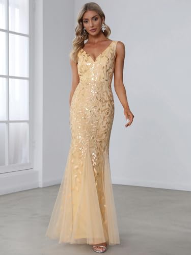 Image of Ever-Pretty Women's Sequin Formal Dress Double V-Neck Sleeveless Mermaid Long Evening Prom Dresses 07886