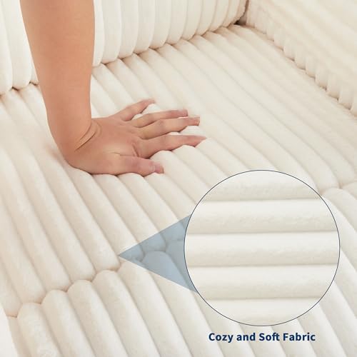 Image of Garvee Corduroy Recliner Chair, Manual Recliner Sofa with Handle, Pillow Top Arms, Thick Padding, Side Pocket, 330Lbs Capacity, Adjustable Recliner for Living Room, Bedroom, Home Theater, White