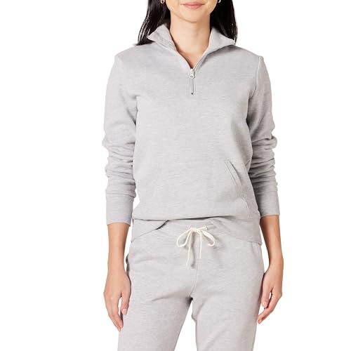 Amazon Essentials Top de Felpa de Manga Larga y Cremallera de un Cuarto (Disponible en Tallas Grandes) Mujer, Gris Claro Mezcla, 3XL Grande