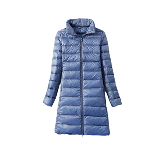 Damen-Parkas, weiße Entendaunen, langer Mantel, mit Kapuze, gepolstert, ultraleicht, tragbarer Daunenmantel für, blau, 42