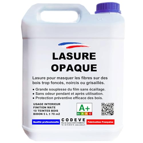 Lasure Opaque - Codeve Bois/Chêne doré - 5L - Intérieur - Pour Masquer Les Veines D'un Bois Trop Foncé, Grisé, Noirci Ou Taché.