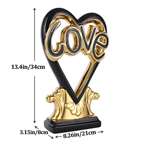 Home Decor Stand Abstract Art Black Gold Ceramic Love Statue Sculpture, Modern Decor Accents Table Centerpieces For Living Room, Bedroom, Entryway, Office, Coffee Table, Dining Table, Shelf, And More #TOP1