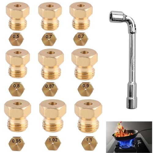 9 Pièces Gicleur Gaz Butane Universel Avec Clé Gicleur Gaz Bouteille, Gicleur Gaz de Ville, Injecteur Gaz Butane, Buses et Injecteurs pour Bruleur Gaz Gaziniere Gaz (9...