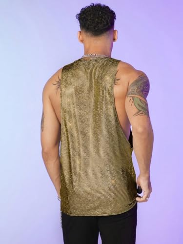 WDIRARA Men's Metallic Glitter Sequin Tank Tops Cut Out Round Neck Party Club Sleeveless Tops2