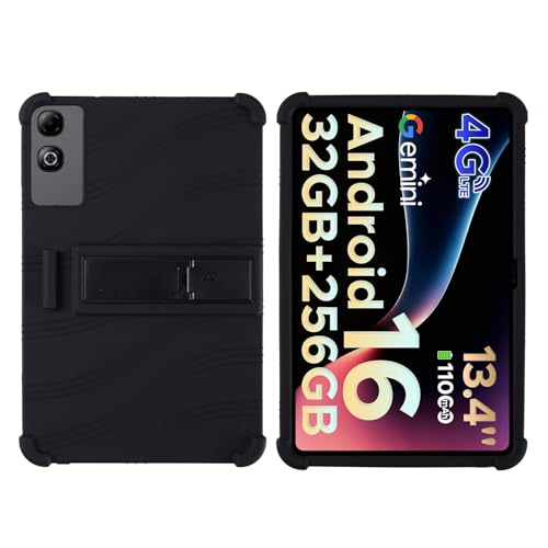 Funda para DOOGEE Tab G6 MAX 13,4" de silicona negra anti caídas con soporte trasero ajustable