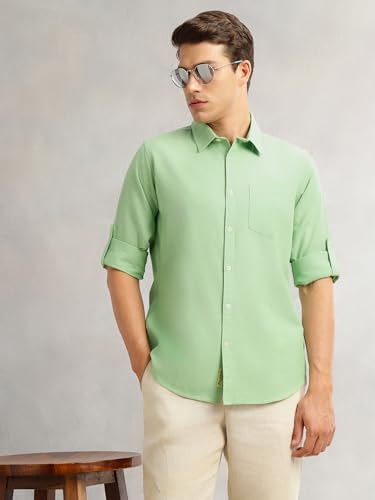 Image of Thomas Scott Men's | Solid | Premium Linen Blend | Spread Collar | Summer Wear | Long Sleeve | Shirts for Men