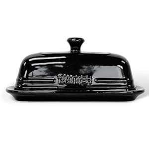 MAIA Ceramic Butter Dish with Lid for Countertop 4″x8″ Butter Keeper Container Black Butter Holder for Butter Spreader On Kitchen Countertop Ceramic Butter Dishes Storage Container with Lid